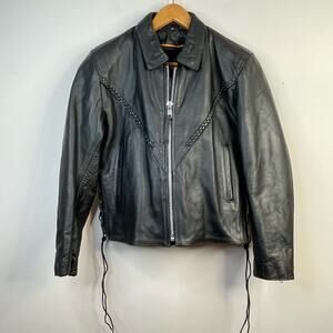 Interstate Leather Black Classic Biker Moto Insulated Jacket coat womens M